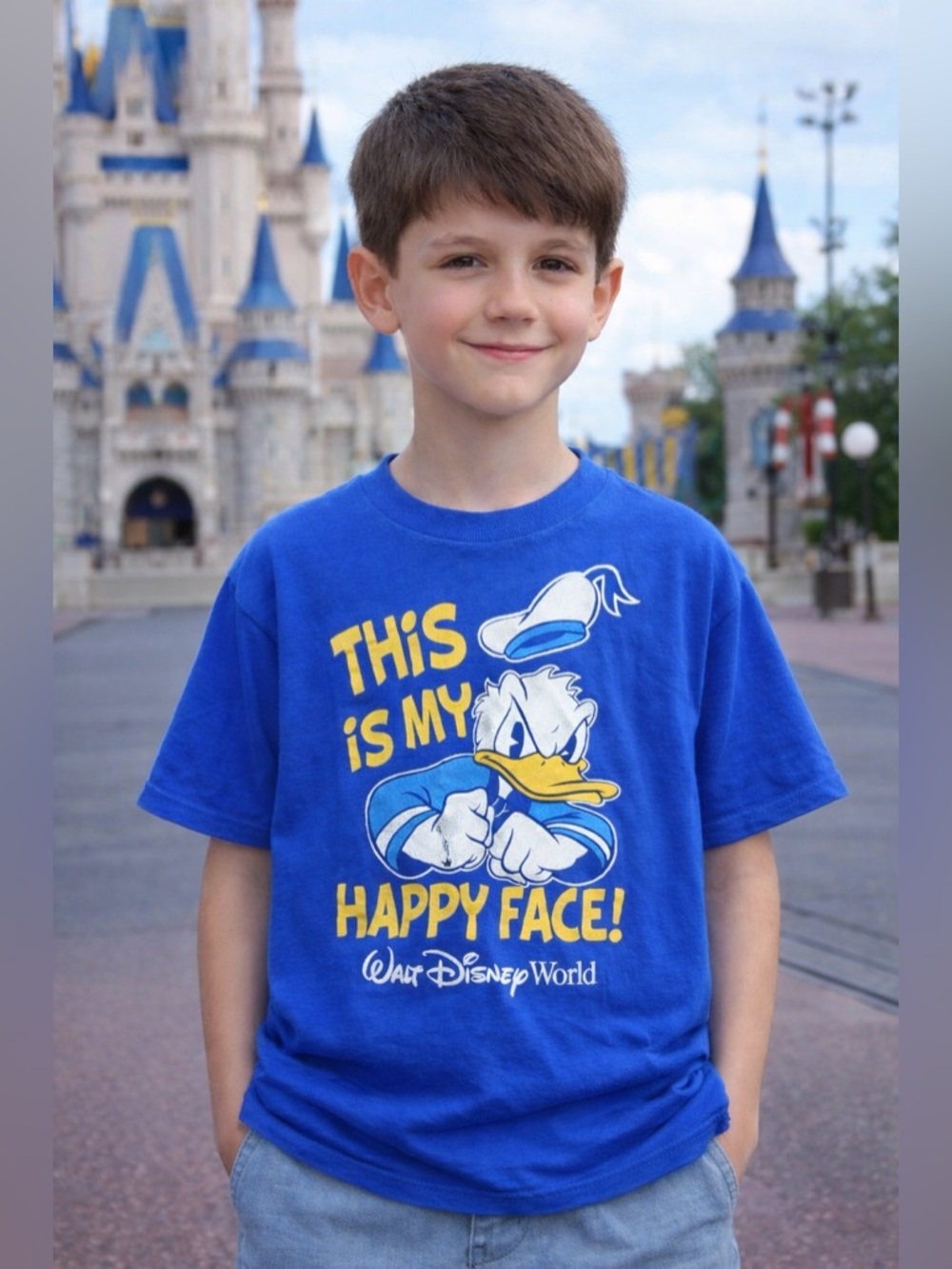 KIDS Walt Disney’s Donald Duck 'This Is My Happy Face' Blue Cotton T‑Shirt - L